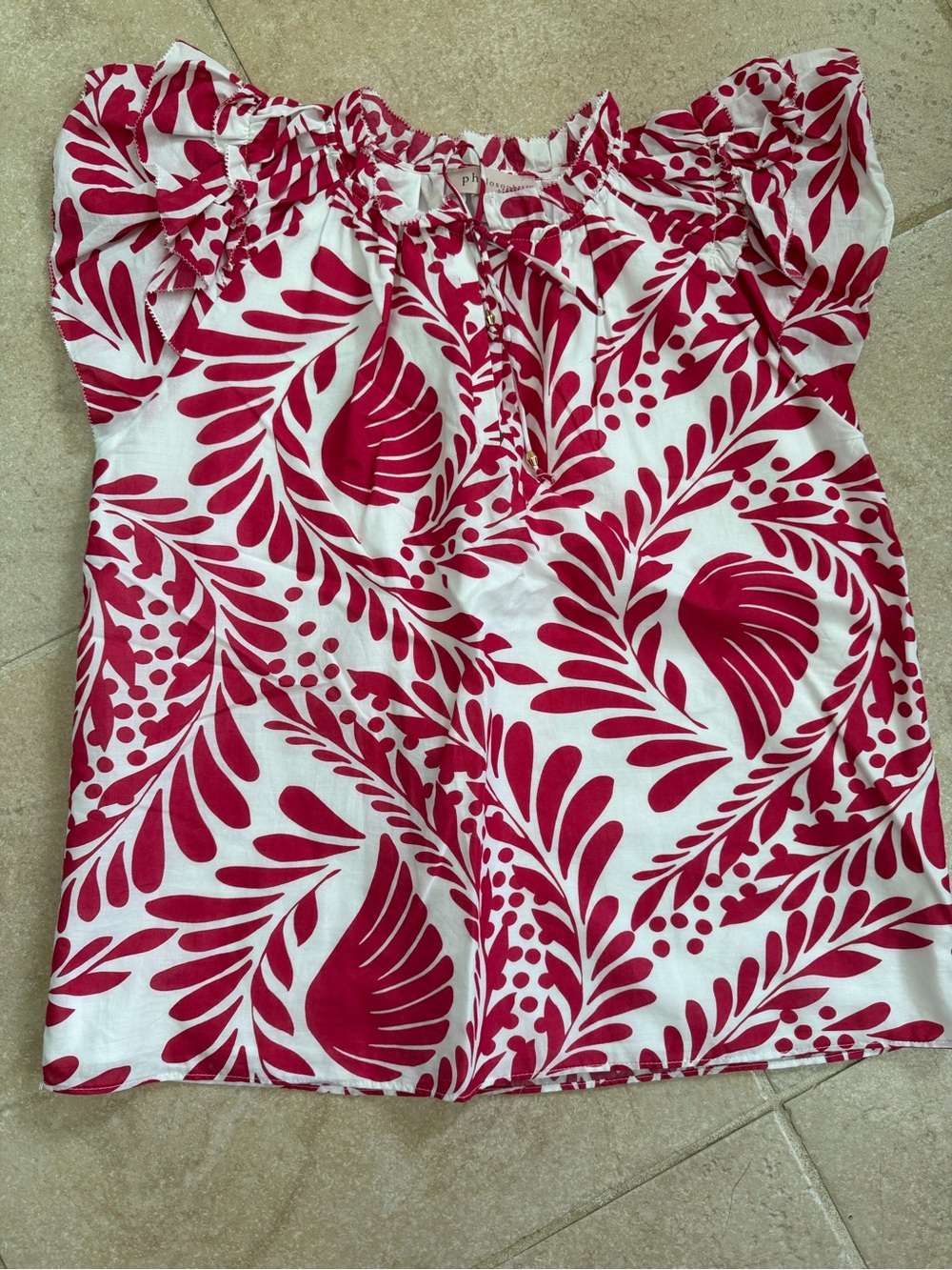 Philosophy White Blouse with Fuchsia Botanical Print